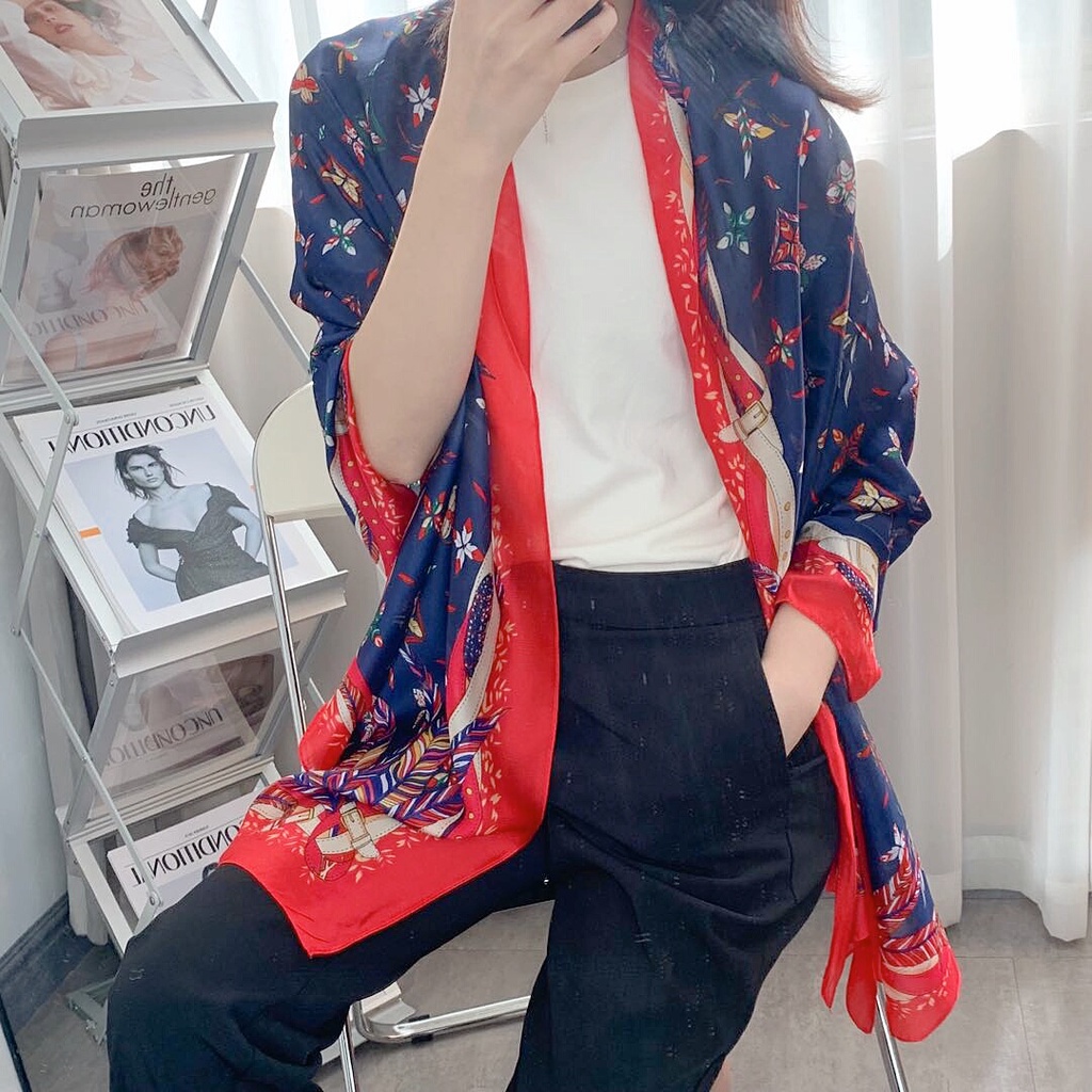 Khăn Choàng Lụa Dài Chống Nắng In Họa Tiết Hoa Sang Trọng Thời Trang 2022 Cho Nữ