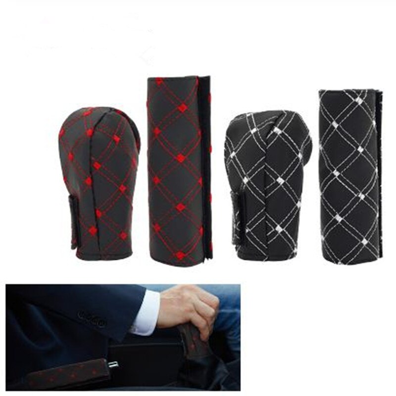 Set 2 Vỏ Bọc Phanh Tay + Cần Gạt Số Ô Tô Bằng Da Sợi Nhỏ Thông Dụng Chất Lượng Cao