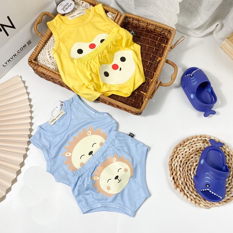 Bộ ba lỗ quần chip thun lạnh Minky Mom in họa tiết đáng yêu cho bé trai bé gái từ 4-15kg mặc ở nhà - Riokids BL4