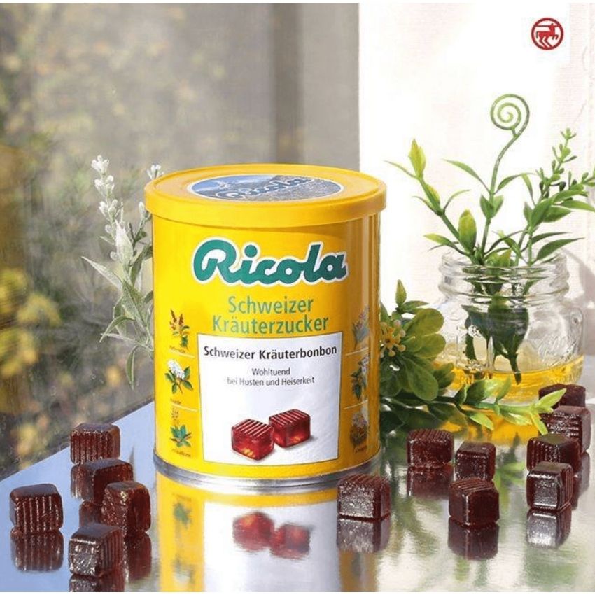 Viên Kẹo ngậm ho Ricola của Đức hộp 250g thảo dược giúp ngăn ngừa ho và làm dịu cơn đau khàn giọng - mẹ bean bon