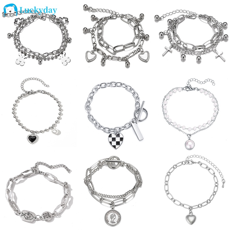 Vòng Tay Bạc Nữ Con Bướm Trái Tim Mặt Dây Chuyền Bạc Ngọc Trai Choker Tình Bạn Vòng Tay đôi Phụ Kiện Trang Sức