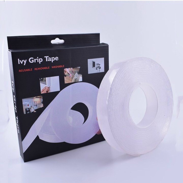 Băng Keo Pu tape 2 Mặt Trong Suốt Siêu Dính Dài 3m, bản 3cm, dày 2mm, có thể tái sử dụng sfv4c