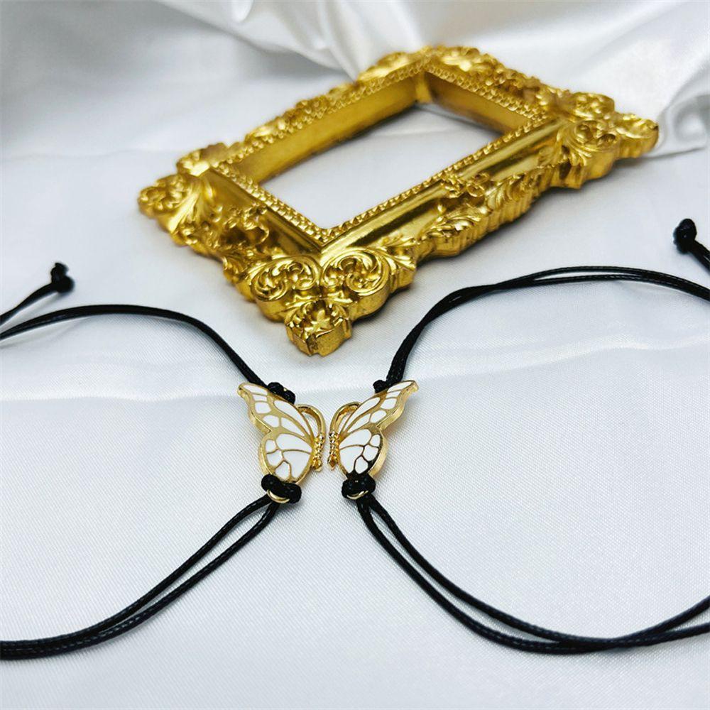 Bộ 2 Vòng Tay Vải Dệt Hình Bướm Dễ Thương Phong Cách Hàn Quốc Cổ Điển Cho Nữ