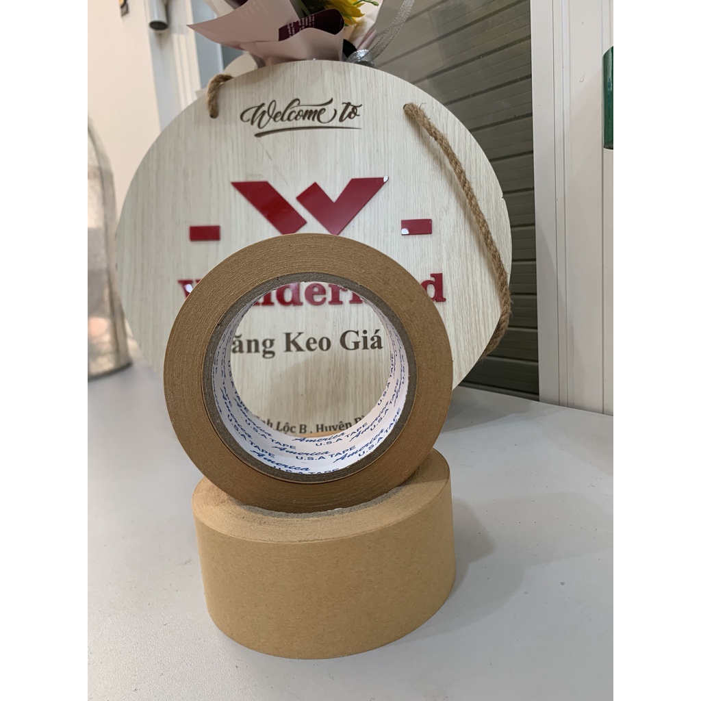 1 cuộn Băng keo giấy nâu viết được, giấy nâu da bò nhám, 48mm