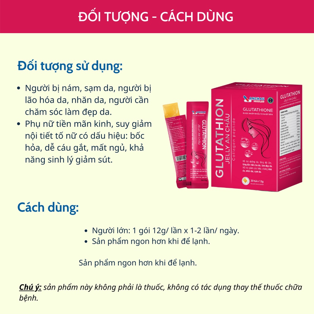 THẠCH COLLAGEN GLUTATHION JELLY AN CHÂU - Hỗ trợ dưỡng da, tăng độ ẩm, tăng đàn hồi cho da, làm đẹp da - Hộp 20 túi