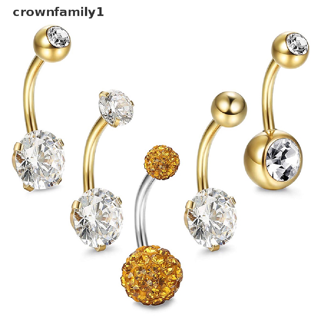 Set 5 Khuyên Rốn Thép Không Gỉ Đính Đá Pha Lê crownfamily1