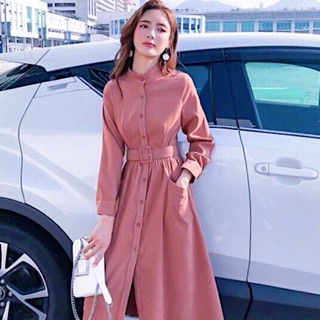 Đầm váy freesize hồng ruốc kèm belt