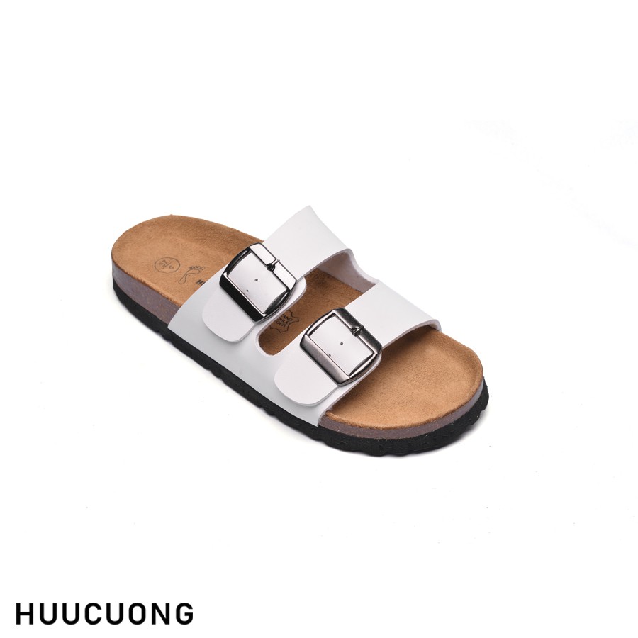 Dép nữ HuuCuong 2 khóa trắng đế trấu