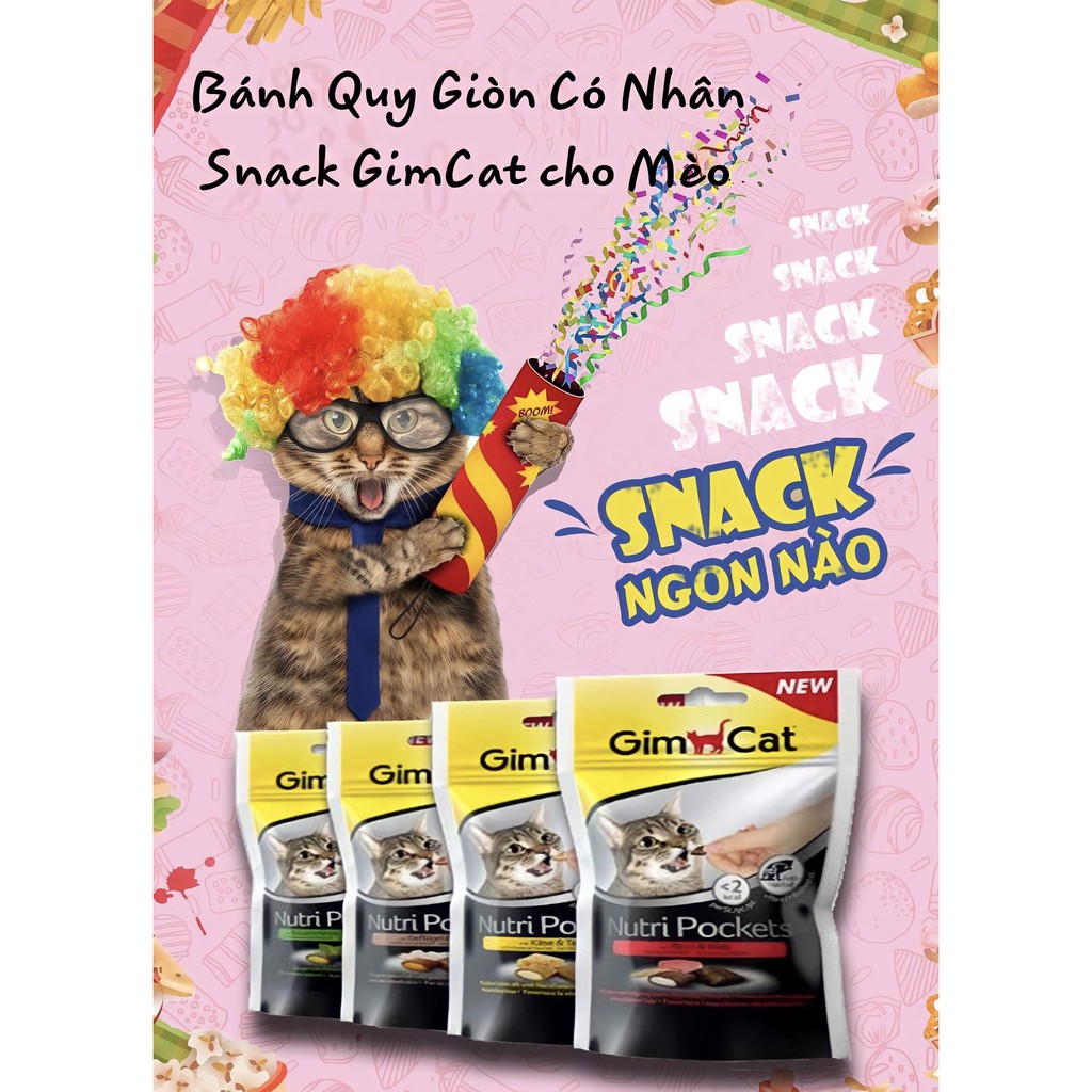 Snack bánh thưởng cho Mèo - Gimcat Nutri Pockets bánh quy giòn có nhân 60g