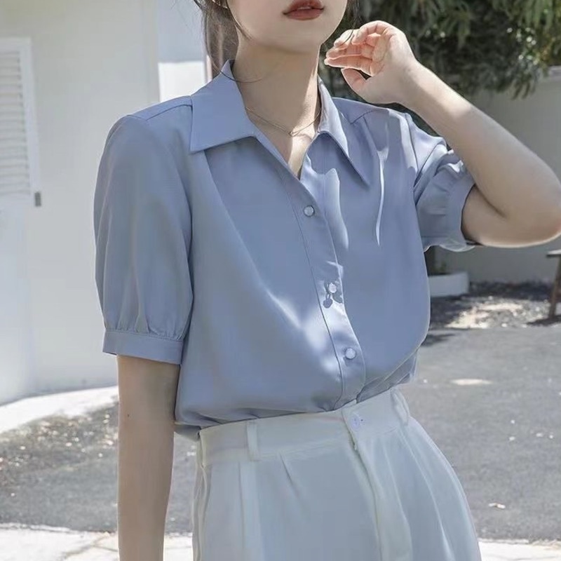 Áo Sơ Mi Trơn Ngắn Tay 174155 Áo Sơ Mi Thời Trang Pháp Thanh Lịch