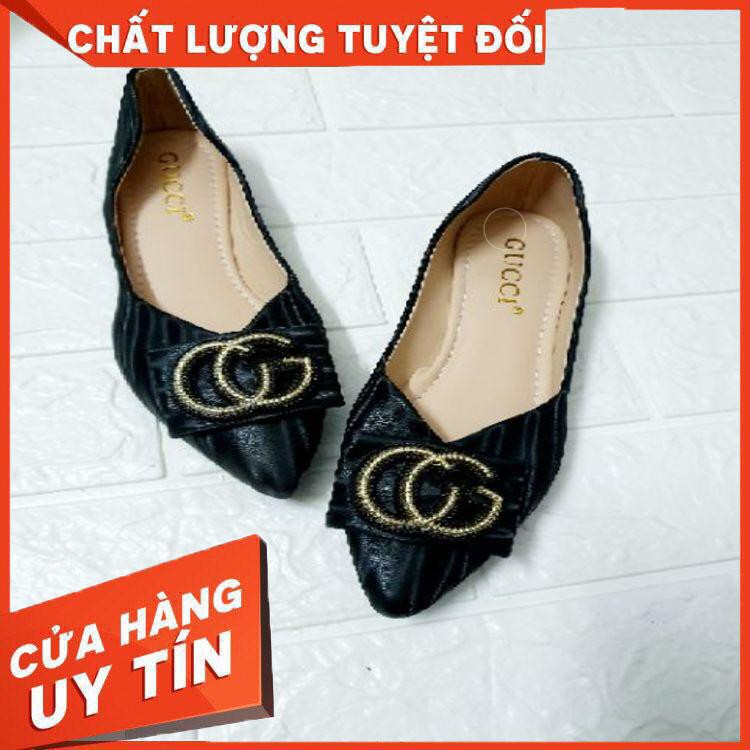 Giày Búp Bê Đế Bằng Mũi Nhọn Da PU Mềm Dây Ngang Có gắn Nơ CG Kiểu Dáng thời trang