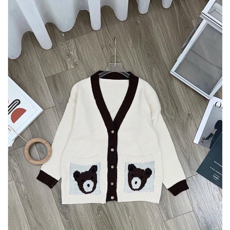Áo len cardigan túi gấu xinh xắn