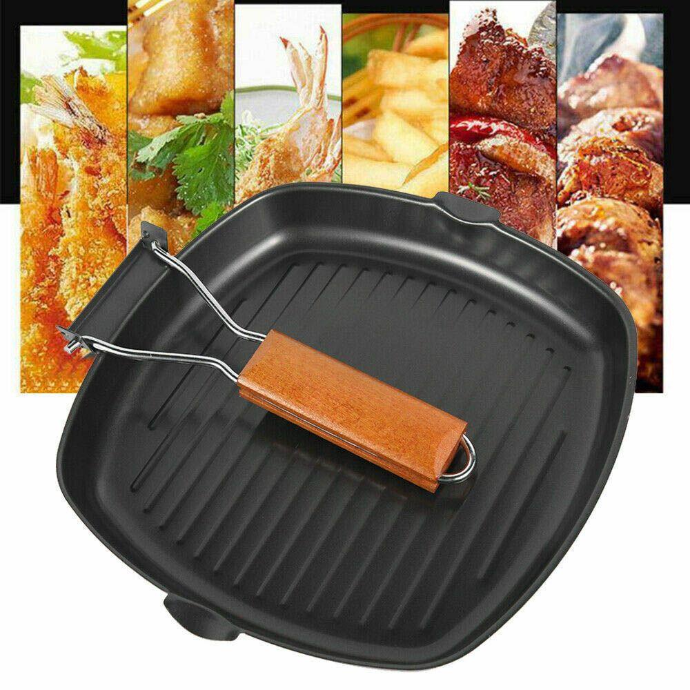 KUNHEV Chảo Chống Dính Tay Cầm Gỗ Nướng BBQ Tiện Dụng