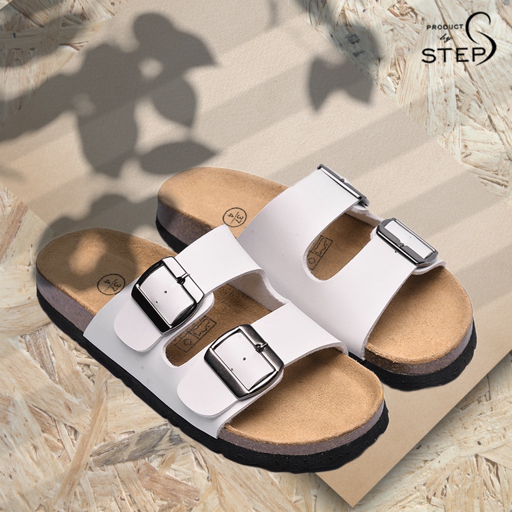 Dép đế trấu Unisex Da tổng hợp  Quai 2 khoá