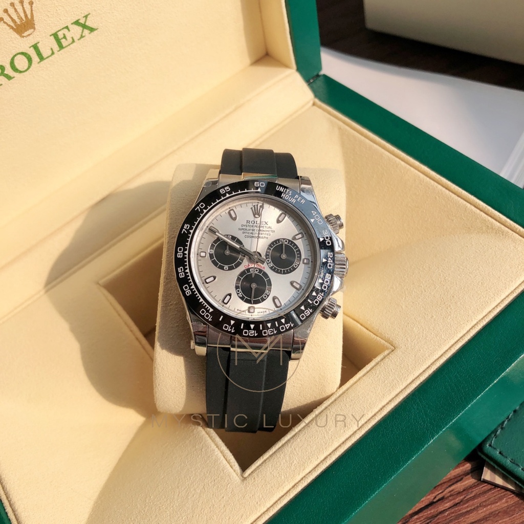 ⚜️Chất Lượng Thụy Sĩ⚜️ Rl Cosmograph Daytona Gốm Sứ Bạc 116519Dây Đeo Cao Su Sang Trọng Cho Đồng Hồ Nam 40mm