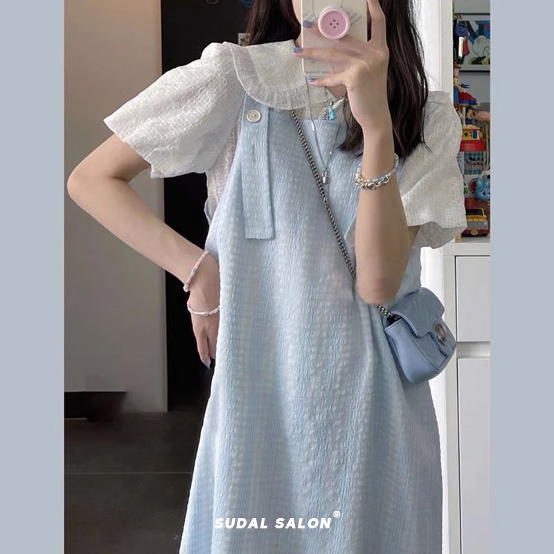 Váy yếm xanh nhạt hot trend phong cách Hàn Quốc ordertaobao