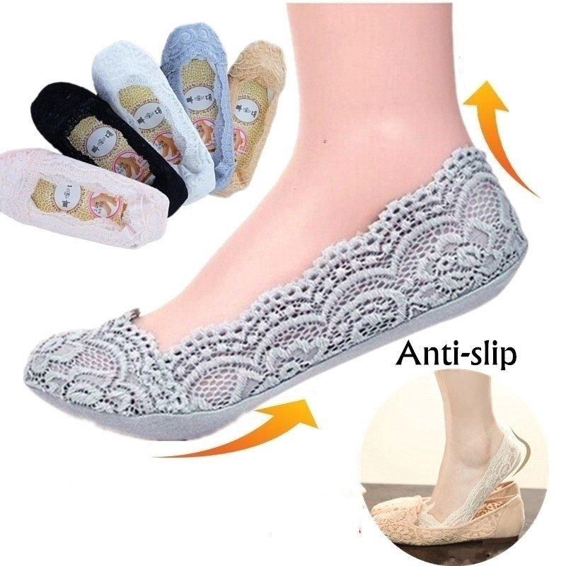 Vớ ren chống trượt tiện dụng có hai màu kem và be