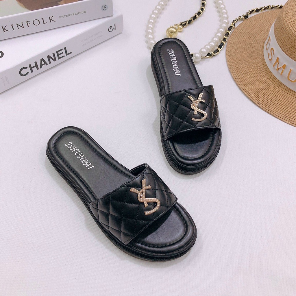 Dép bánh mì quai ngang bản rộng chữ YS đế cao tôn dáng phong cách hàn quốc ulzzang mã DYS MINHTUYETSHOES