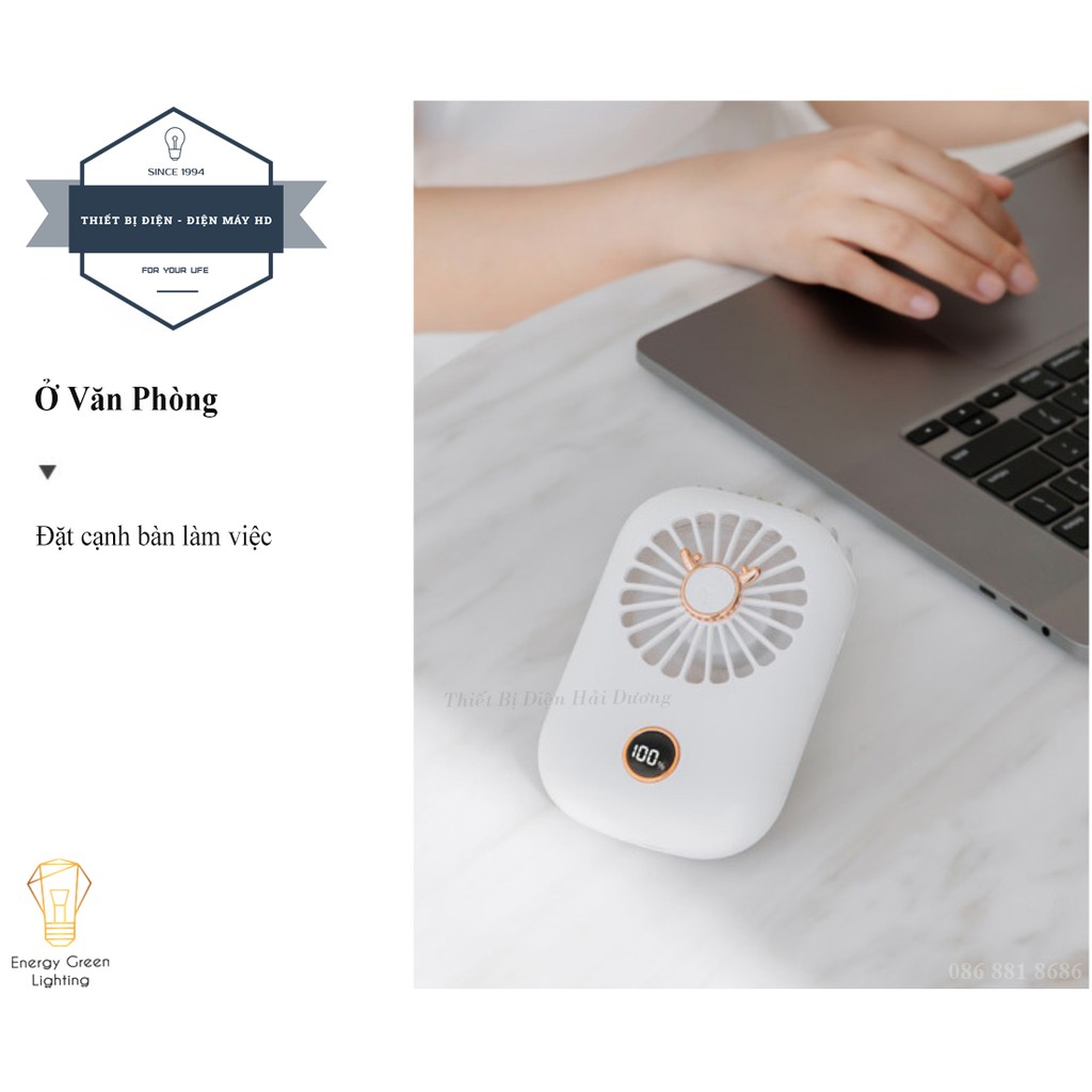 Quạt Đeo Cổ Thời Trang Cao Cấp RPH-F20 - Dây Đeo Tiện Lợi - Dây Sạc USB - Energy Green Lighting - Bảo Hành 12 Tháng