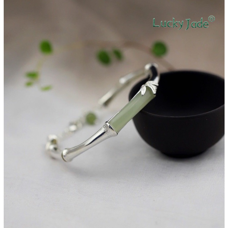 Vòng Tay Bạc 925 Đính Đá Ngọc Bích Thời Trang