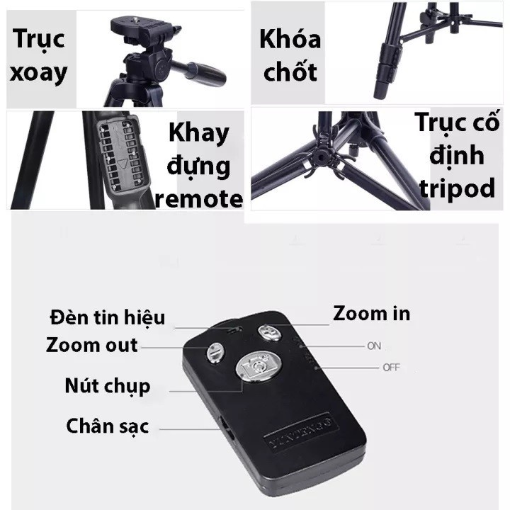 Giá đỡ điện thoại, máy ảnh cao cấp YUNTENG - Gậy quay phim, selfie, làm video tiktok, có thể kéo dài 1500mm