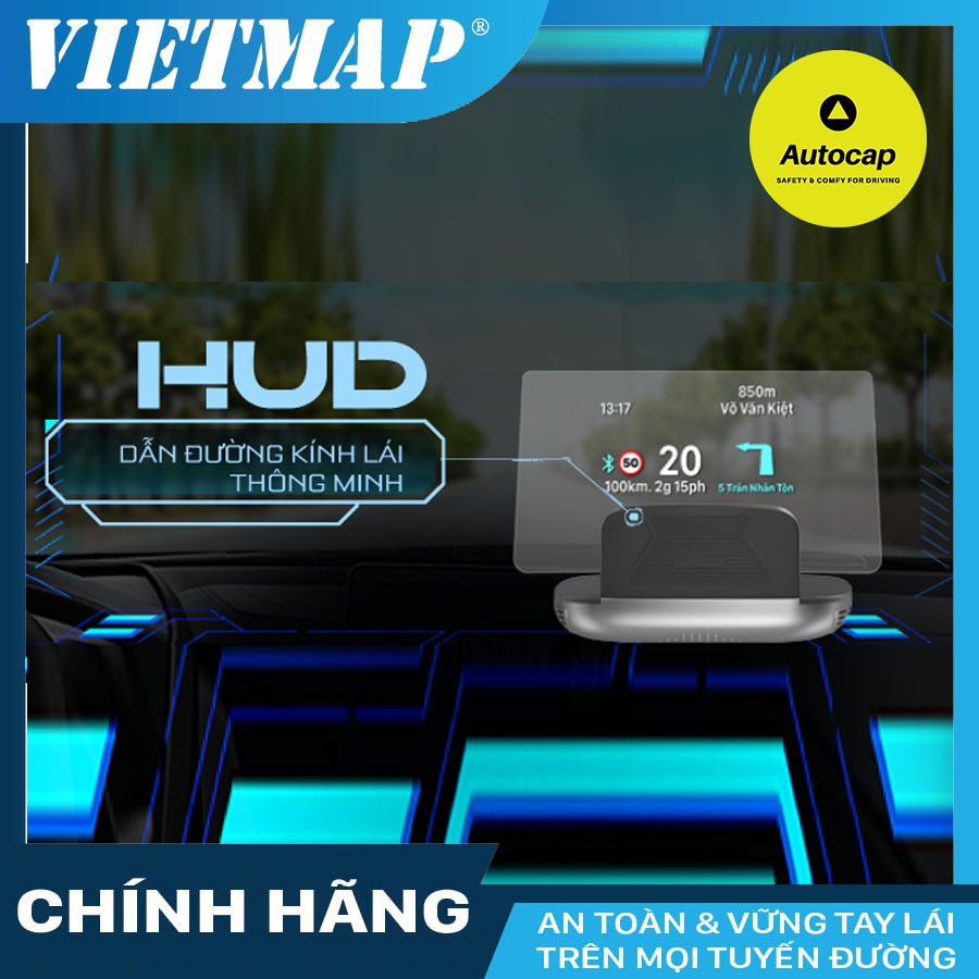 VIETMAP HUD H1AS Màn Hình Hiển Thị Thông Tin Xe Hơi có Cảnh báo thông tin giao thông dẫn đường và theo dõi áp suất lốp