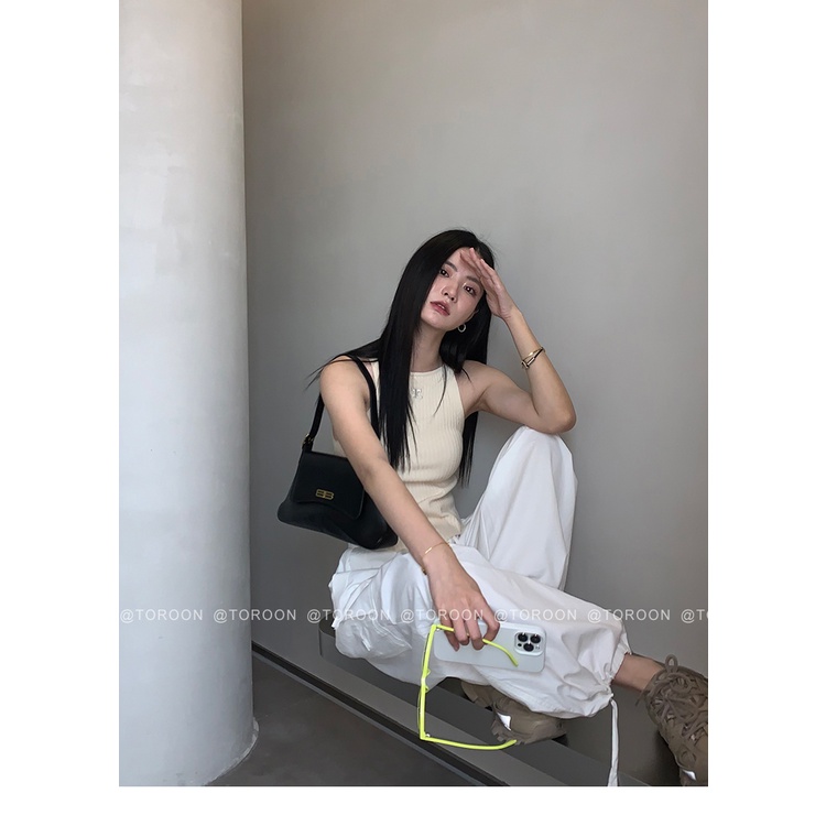 Cocory vn Áo Croptop Dệt Kim Sát Nách Cổ Tròn Dáng Ôm Thời Trang Mùa Hè Quyến Rũ Cho Nữ