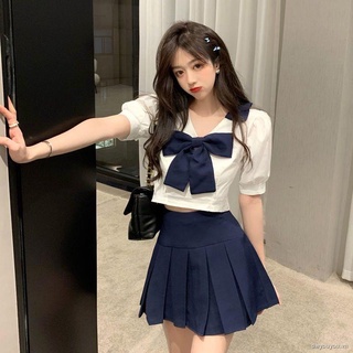 Bộ Áo Ngắn Tay + Chân Váy Lưng Cao Xếp Ly Phong Cách Nhật Bản Thời Trang Mùa Hè Mới Cho Nữ 2021