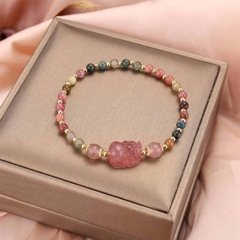 Vòng Đeo Tay Garnet Tourmaline Đính Đá Mặt Trăng Đào Hoa Đào Pixiu Dâu Tây Thiết Kế Niche