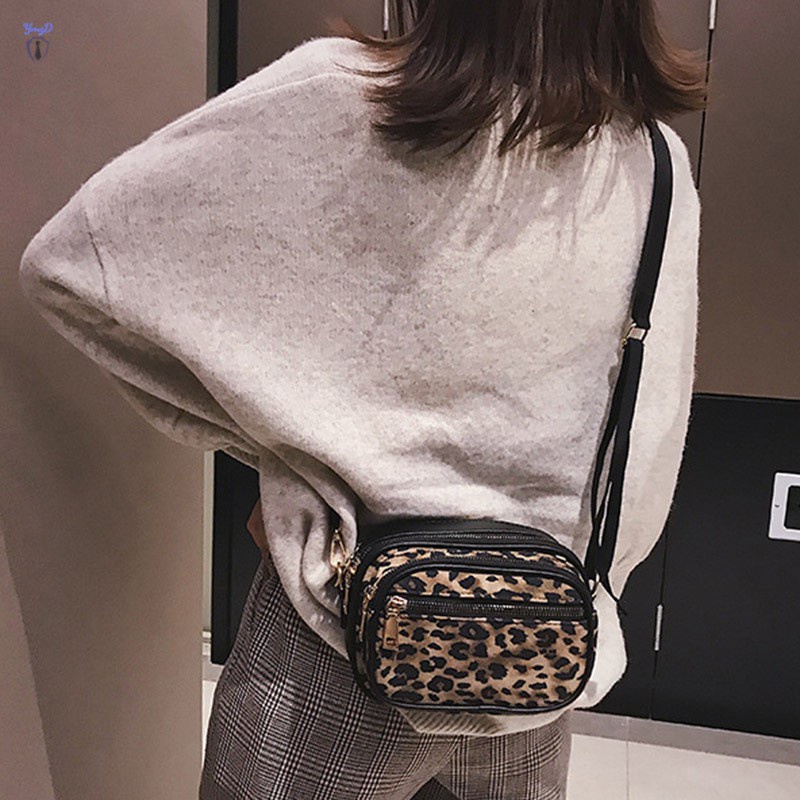 YI Leopard Print Messenger Bag Multiple Compartments Zipper Shoulder Crossbody Small Women Bag @VN