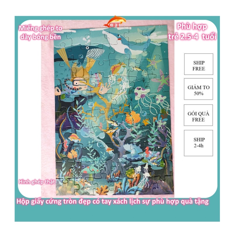 Xếp hình cho bé từ 3 tuổi bộ ghép hình puzzle 60 mảnh Fullmario cao cấp 6 chủ đề khủng long ô tô cá heo con vật ..