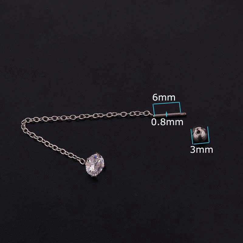 Khuyên tai thiết kế thời trang thép không gỉ 20g chiều dài dây treo 6MM