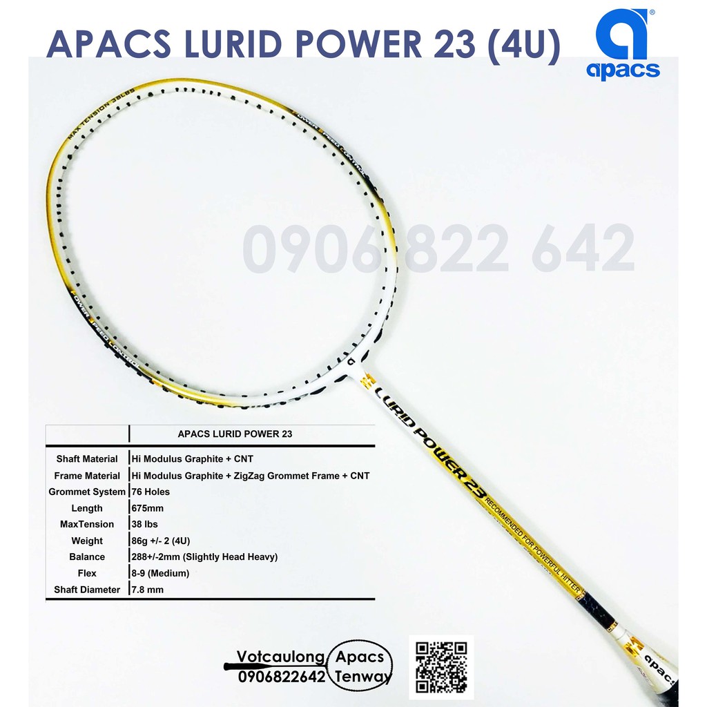 [Vợt cầu lông Apacs Lurid Power 23 - 4U] – Thân to trợ lực, đập cầu chắc tay