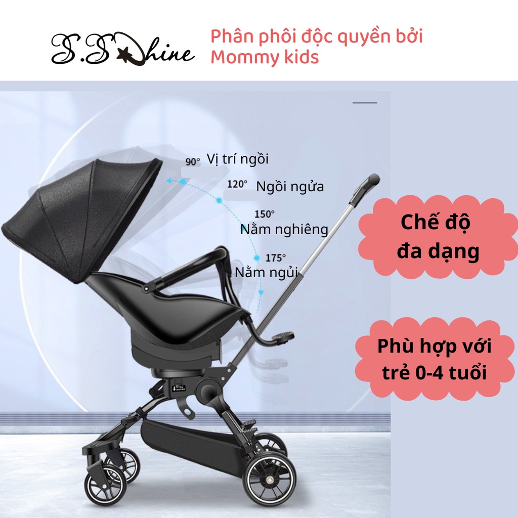 Xe đẩy du lịch gấp gọn MOMMYKIDS MINH CHÂU  4 bánh cho bé, ghế có thể điều chỉnh chế độ nằm, đảo chiều cho bé 0-5 tuổi