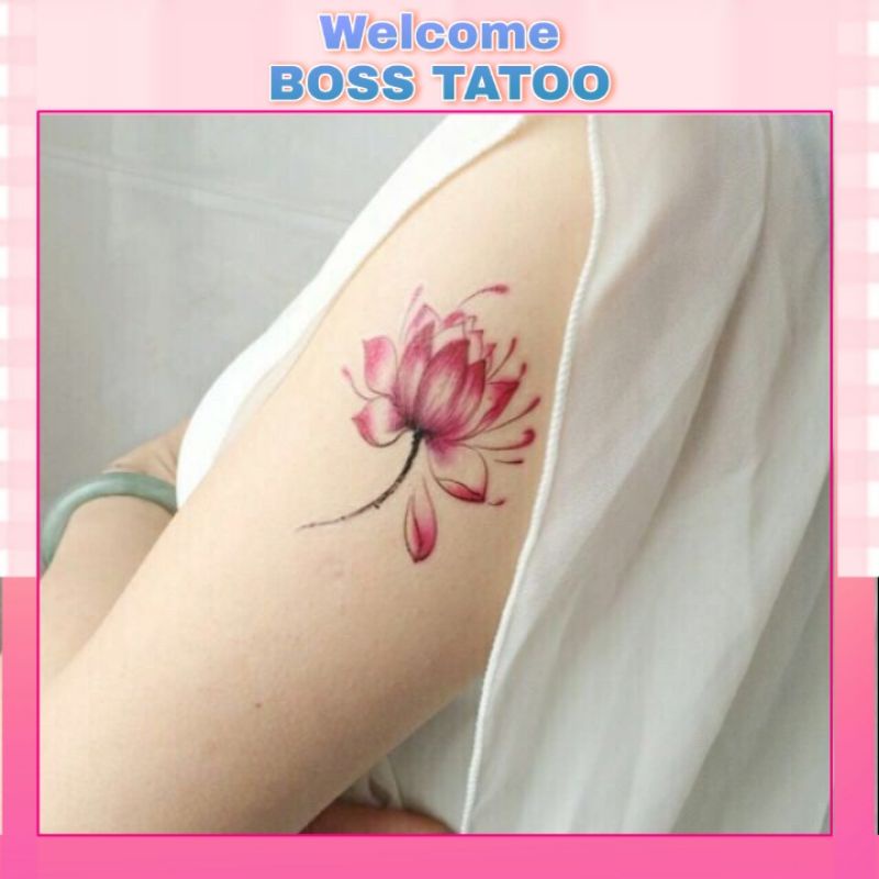 Hình xăm tatoo bông sen e10 size &lt;10×6cm. Xăm dán tatoo mini tạm thời, size &lt;10x6cm