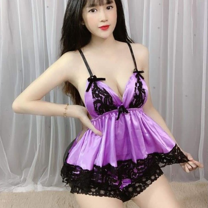 Đồ ngủ sexy 🎀FREE SHIP🎀 Đồ ngủ nữ sexy phi lụa mềm đính nơ có mút ngực<60kg | BigBuy360 - bigbuy360.vn