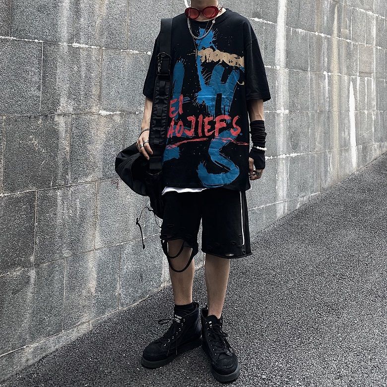 Áo Thun Tay Ngắn Dáng Rộng In Họa Tiết Graffiti Phong Cách Hip Hop Hàn Quốc Thời Trang Cho Nam