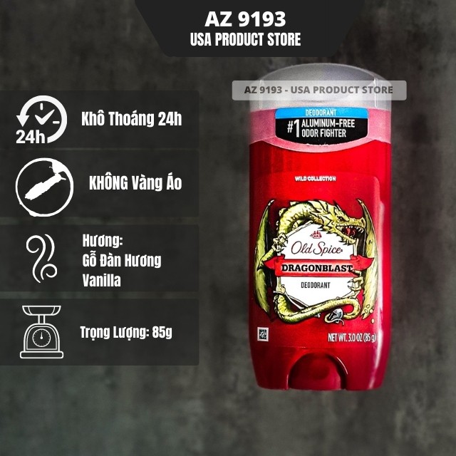 Lăn Khử Mùi Nam OLD SPICE 85g, Sáp Trong, Dòng Wild Collection - Không Vàng Áo, Hương Thơm Nam Tính, Mạnh Mẽ - AZ 9193