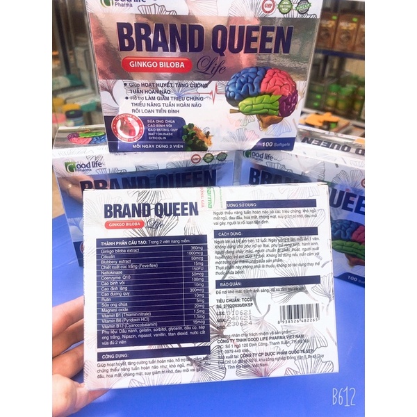 Viên uống bổ não Brand Queen giúp hoạt huyết lưu thông máu lên não, tăng cường tuần hoàn não