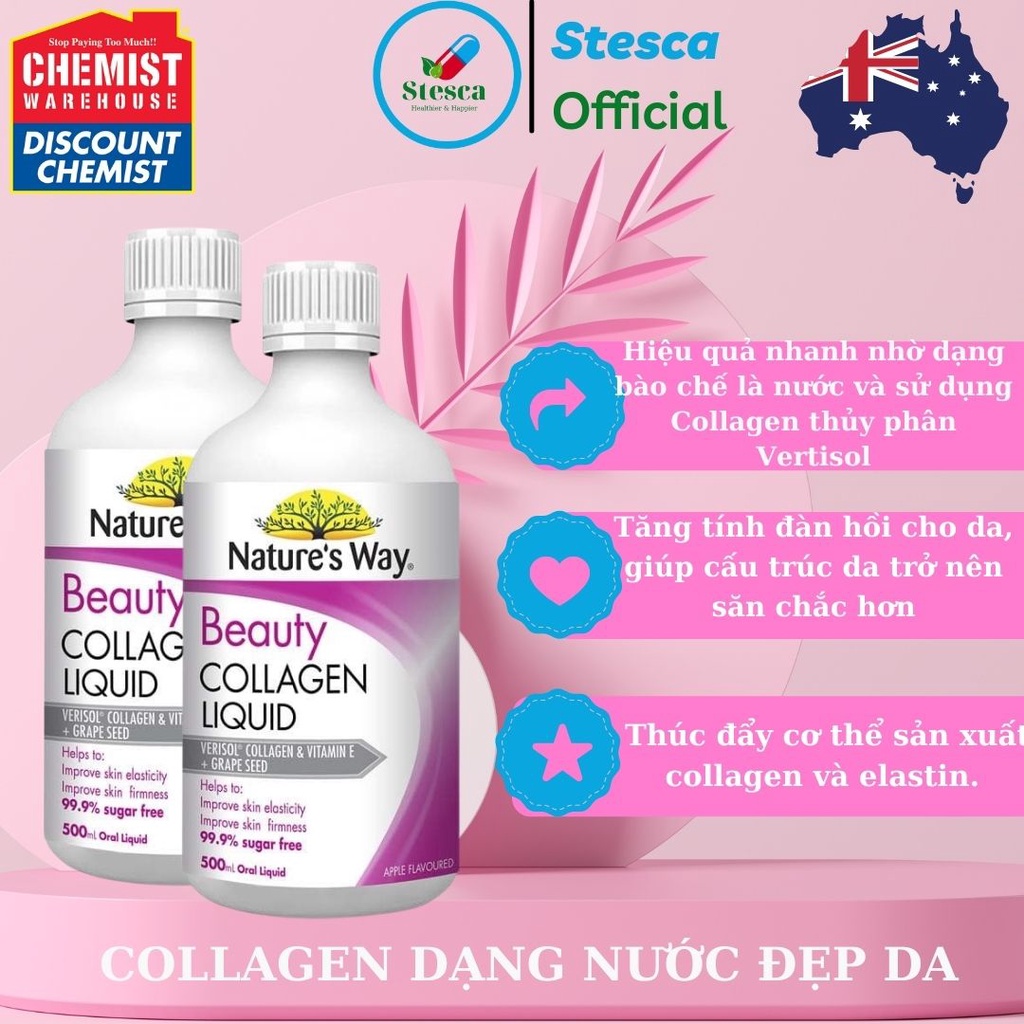 Collagen Dạng Nước Bổ Sung Collagen Thủy Phân Giúp Sáng Da Nature's Way Beauty Collagen Liquid 500ml