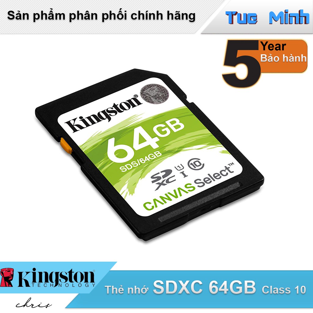 Thẻ nhớ SDXC 64GB Kingston Class 10 USH-I - hàng FPT Synnex phân phối