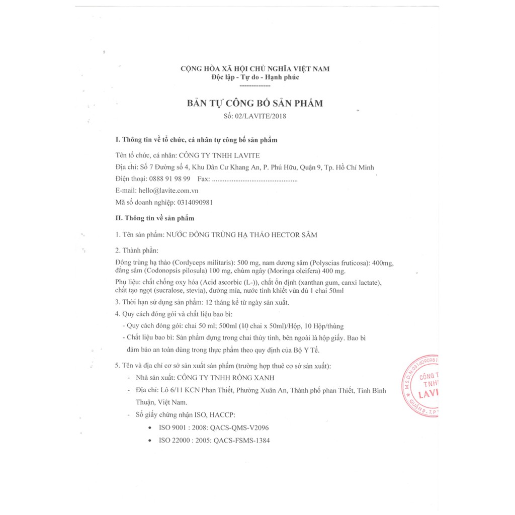 Thực phẩm chức năng bỗ sung dinh dưỡng nước đông trùng hạ thảo HECTOR SÂM 10 lọ 50mL/hộp | BigBuy360 - bigbuy360.vn