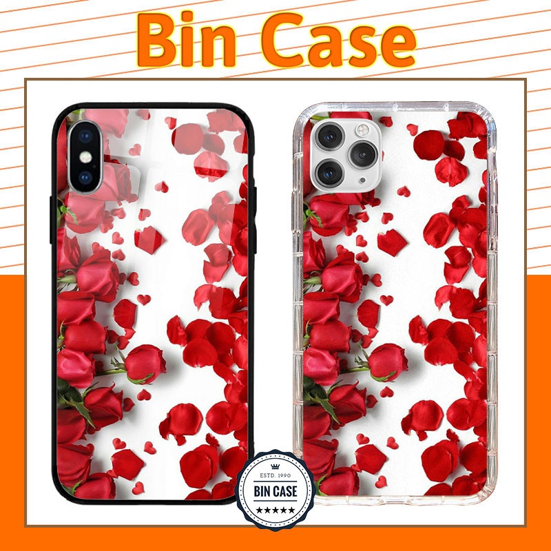 🔥Ốp Kính iPhone Hoa Hồng Đỏ Tươi Thắm 🔥Nền Trắng Tinh Khôi iphone 13 12 11 Pro Max 6s 6 7 8 Plus X Xr Xs Max HOAVAN072