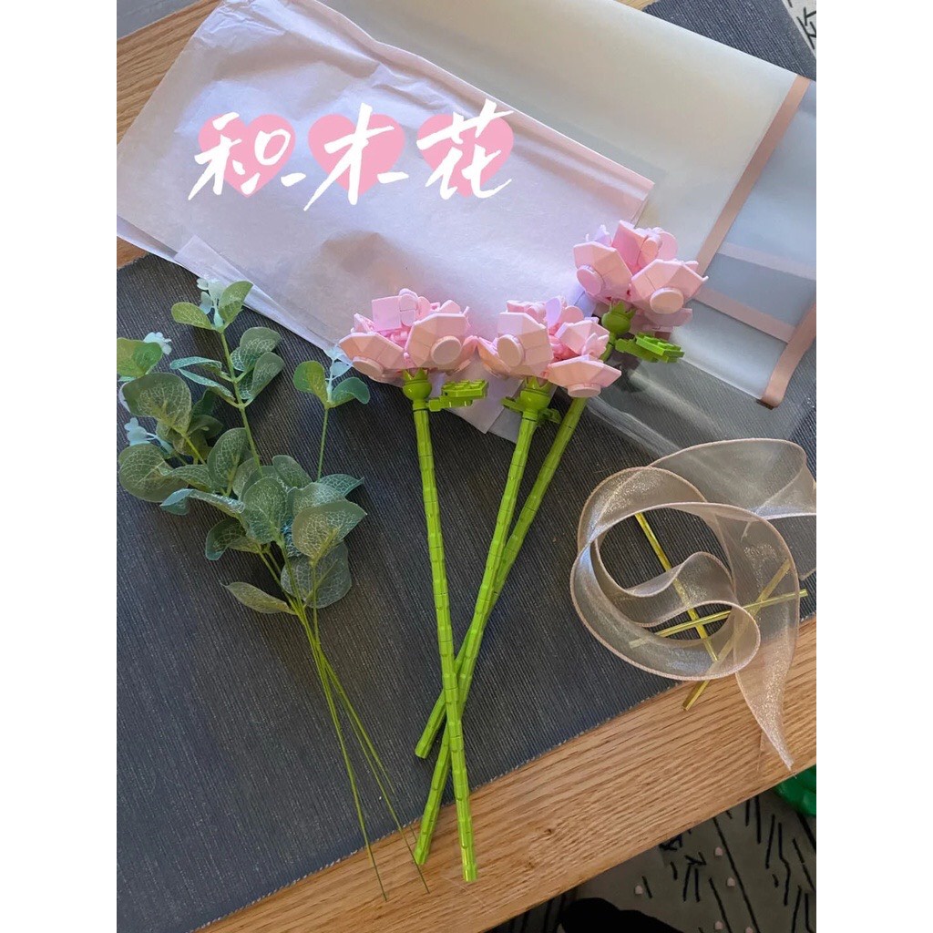 Đồ chơi lắp ráp mô hình bó hoa Hồng phấn,bộ xếp hình khối xây dựng bó hoa-jk2687