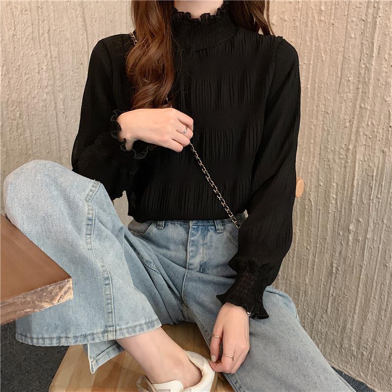 Áo Ren Tay Dài Cổ Cao Thời Trang Dành Cho Nữ