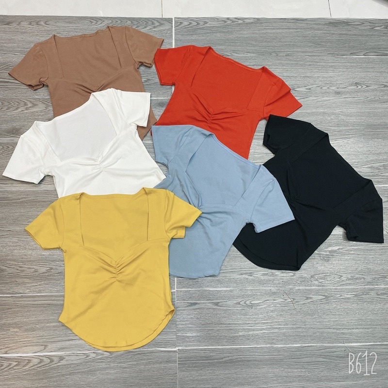 Áo thun body tay ngắn nhún ngực vạt bầu 6 màu