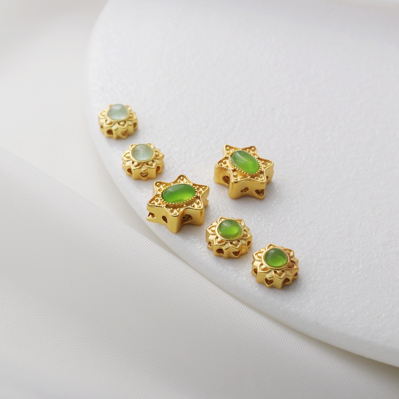 Phụ Kiện Chuỗi Hạt Đá Ngọc Bích Mạ Vàng 18k Nhiều Màu Sắc