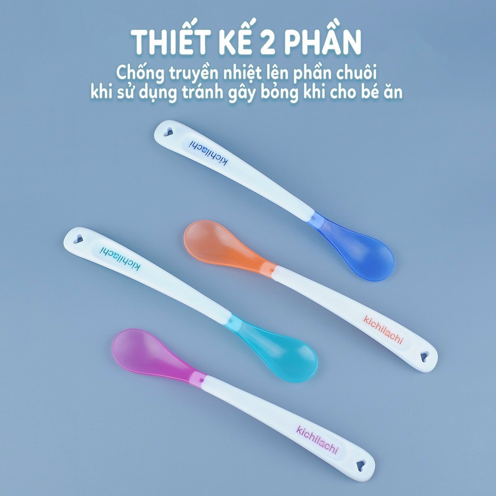 Bộ 4 thìa, muỗng báo nóng Kichi thân dài cho bé