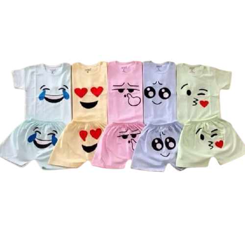 Set 10 Bộ Cộc Tay Cảm Xúc Emoji Thun Lạnh Co Giãn Tốt Mềm Mịn Thoáng Mát Cho Bé