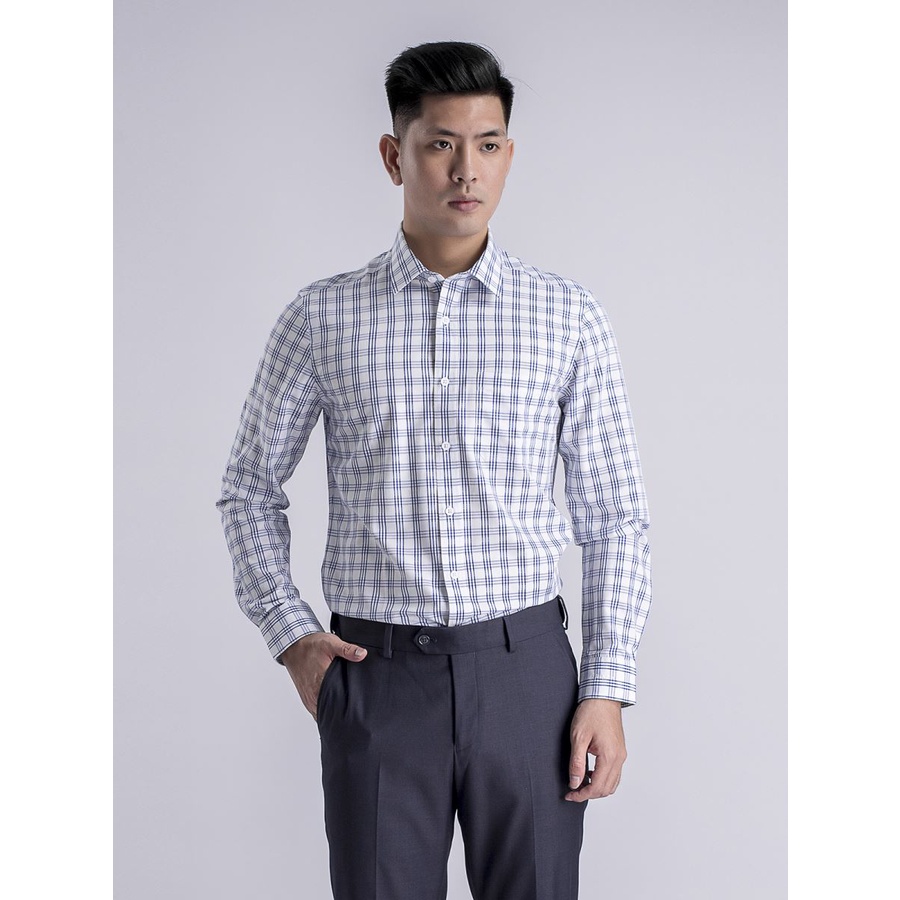Áo sơ mi nam dài tay ARISTINO caro kẻ xanh trắng chìm trẻ trung, dễ phối trang phục - ALS53008